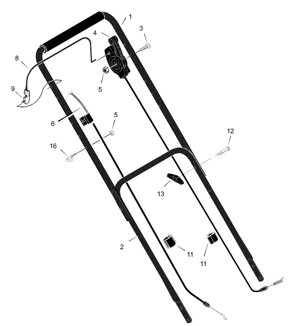 Handle Assembly Diagram and Parts List for 226110X71A 2001 Briggs and Stratton Lawn Mower